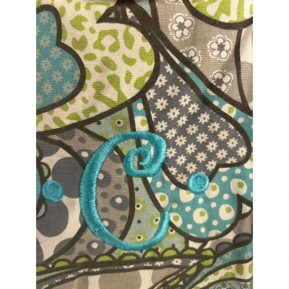 Thirty-One Paisley Heart Canvas Tote Bag Small Teal Green Monogram C Womens